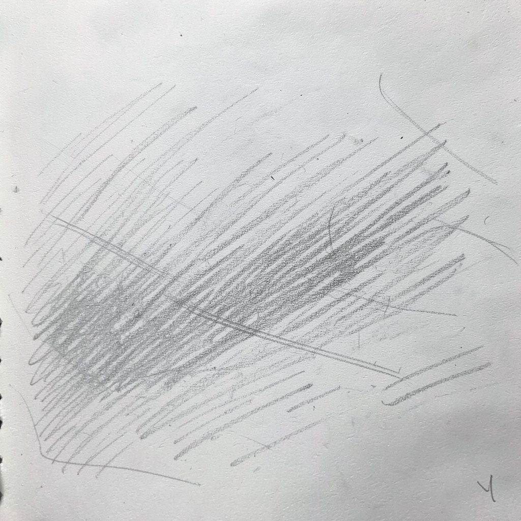 A graphite rendering of a compact European-style caravan, lightly shaded and centered on a white field.